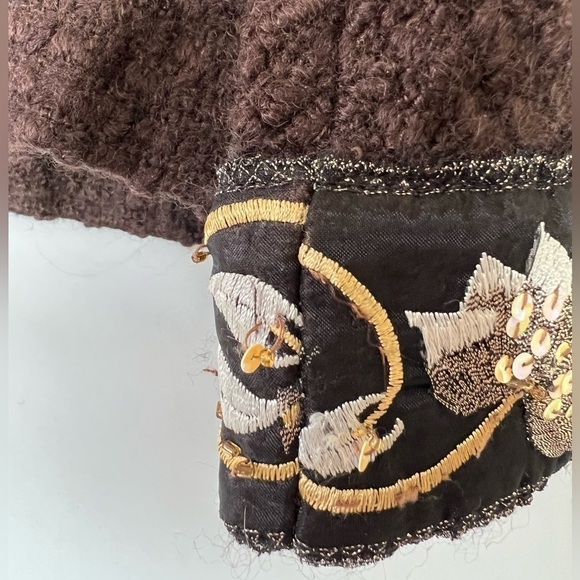 Alberto Makali Brown Wool Blend Beaded Embellished Bell Sleeve Jacket Blazer - Picture 6 of 12